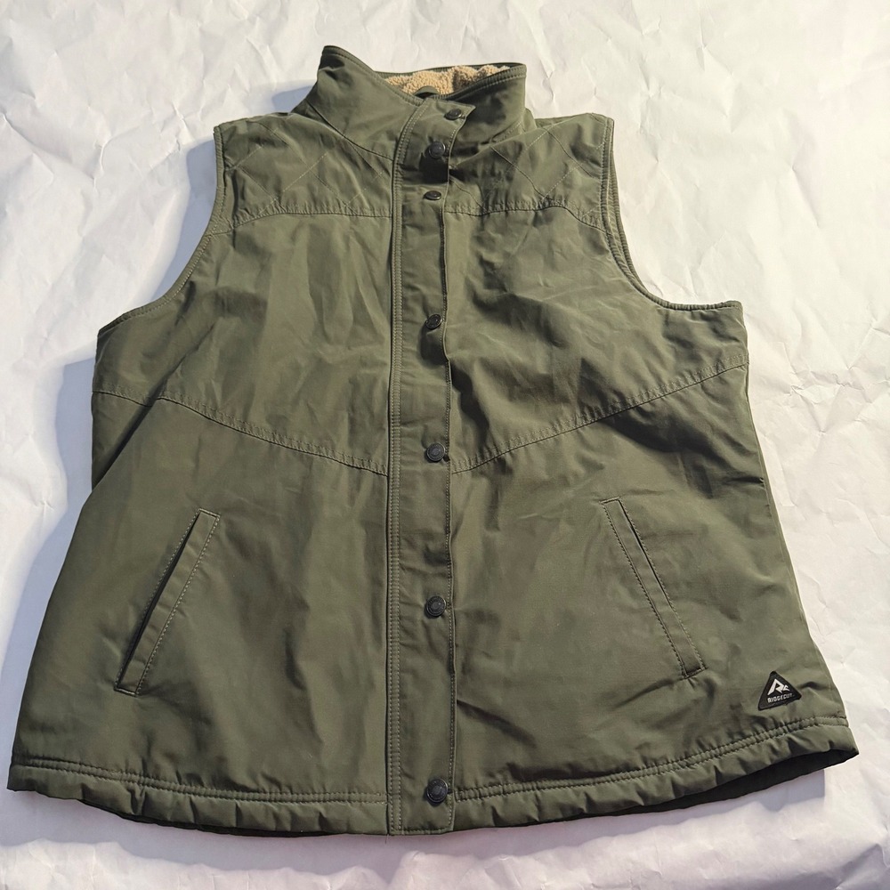 Ridgecut Toughwear Mens Olive Green Sherpa Lined Puffer Vest Outdoor Full Zip XL